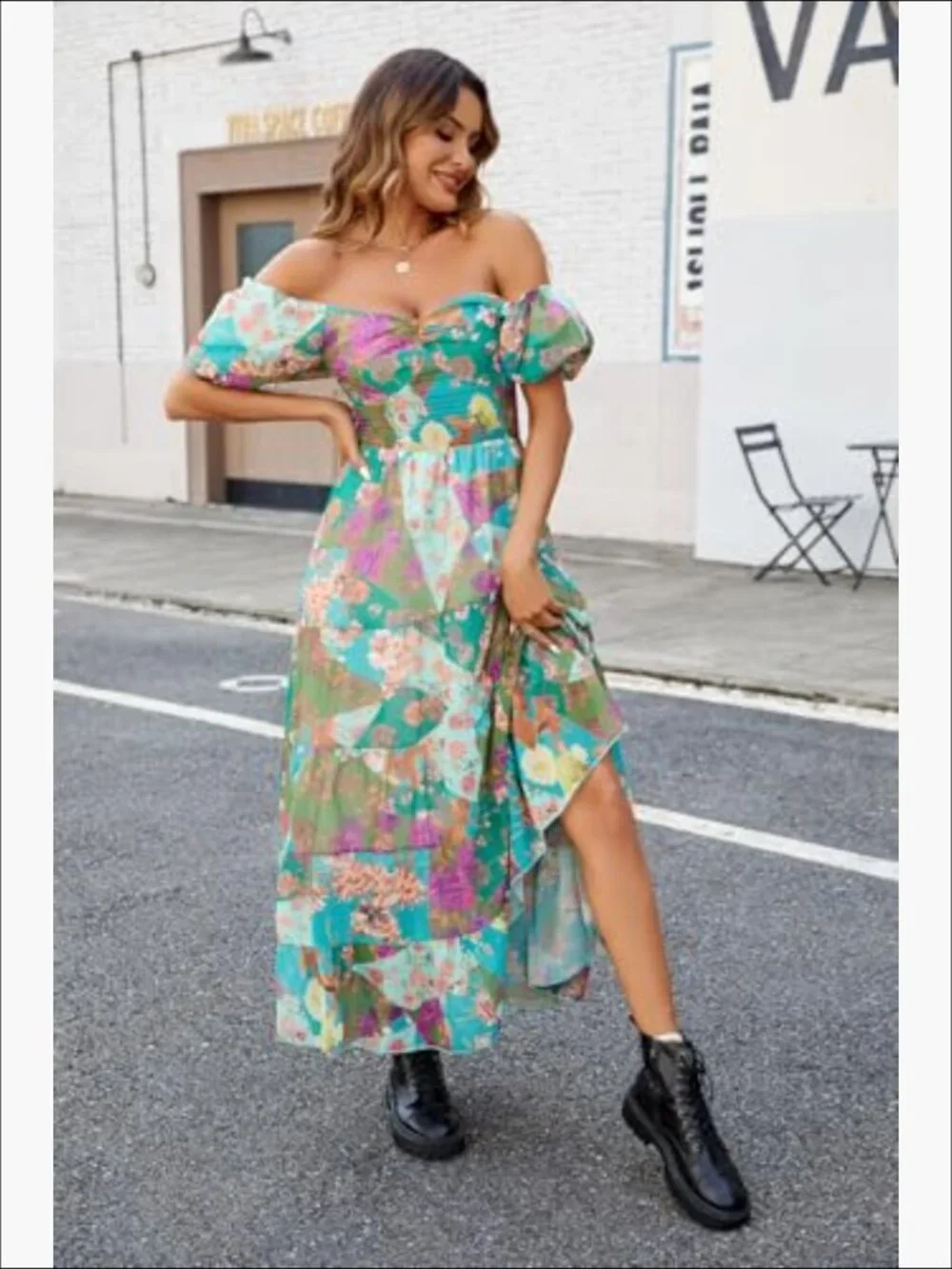 Womens Floral Maxi Dress V Neck Puff Sleeve Bohemian Casual Summer Bloomcore - Picture 1 of 4